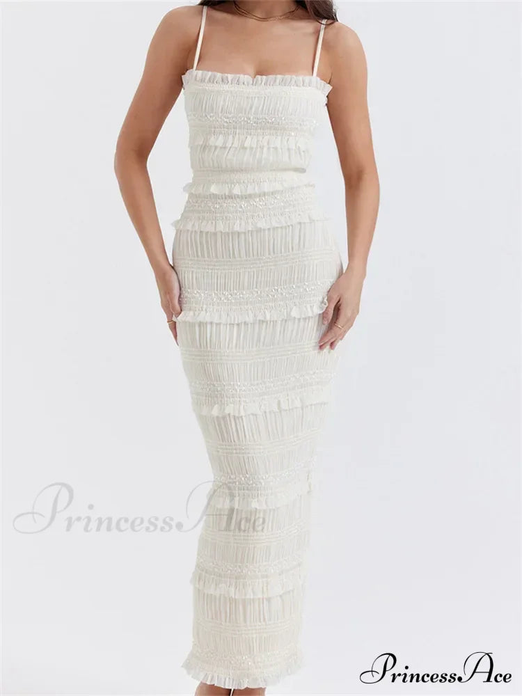 Y2K Ruched Sleeveless Strap Sling for Women Ruffles Square Neck Low Cut Back Split Female Vestidos image 3