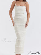 Y2K Ruched Sleeveless Strap Sling for Women Ruffles Square Neck Low Cut Back Split Female Vestidos image 3