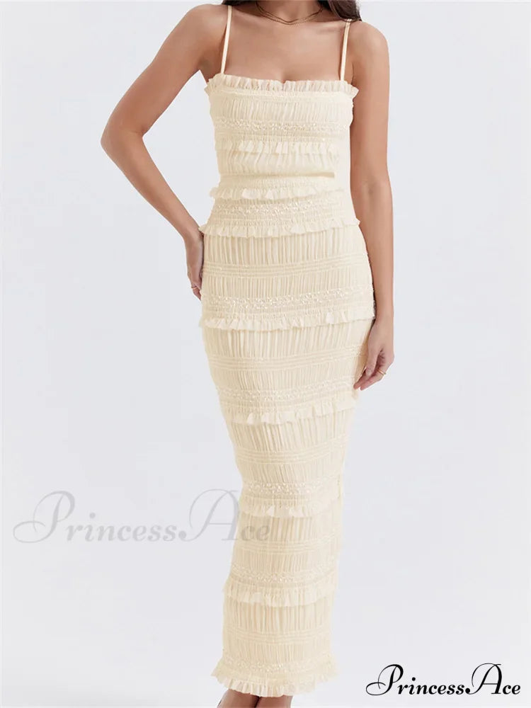 Y2K Ruched Sleeveless Strap Sling for Women Ruffles Square Neck Low Cut Back Split Female Vestidos image 8