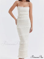 Y2K Ruched Sleeveless Strap Sling for Women Ruffles Square Neck Low Cut Back Split Female Vestidos image 7