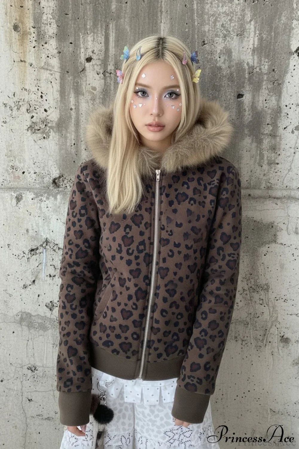 Y2K Sexy Leopard Print Fleece Zipper Hoodie image 3