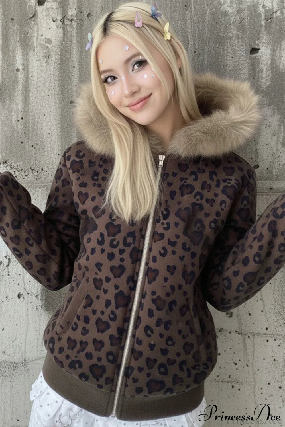 Y2K Sexy Leopard Print Fleece Zipper Hoodie image 2
