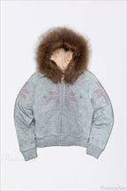 Y2K Sherpa Collar Rhinestone Zip-Front Waist-Cinched Hoodie image 5