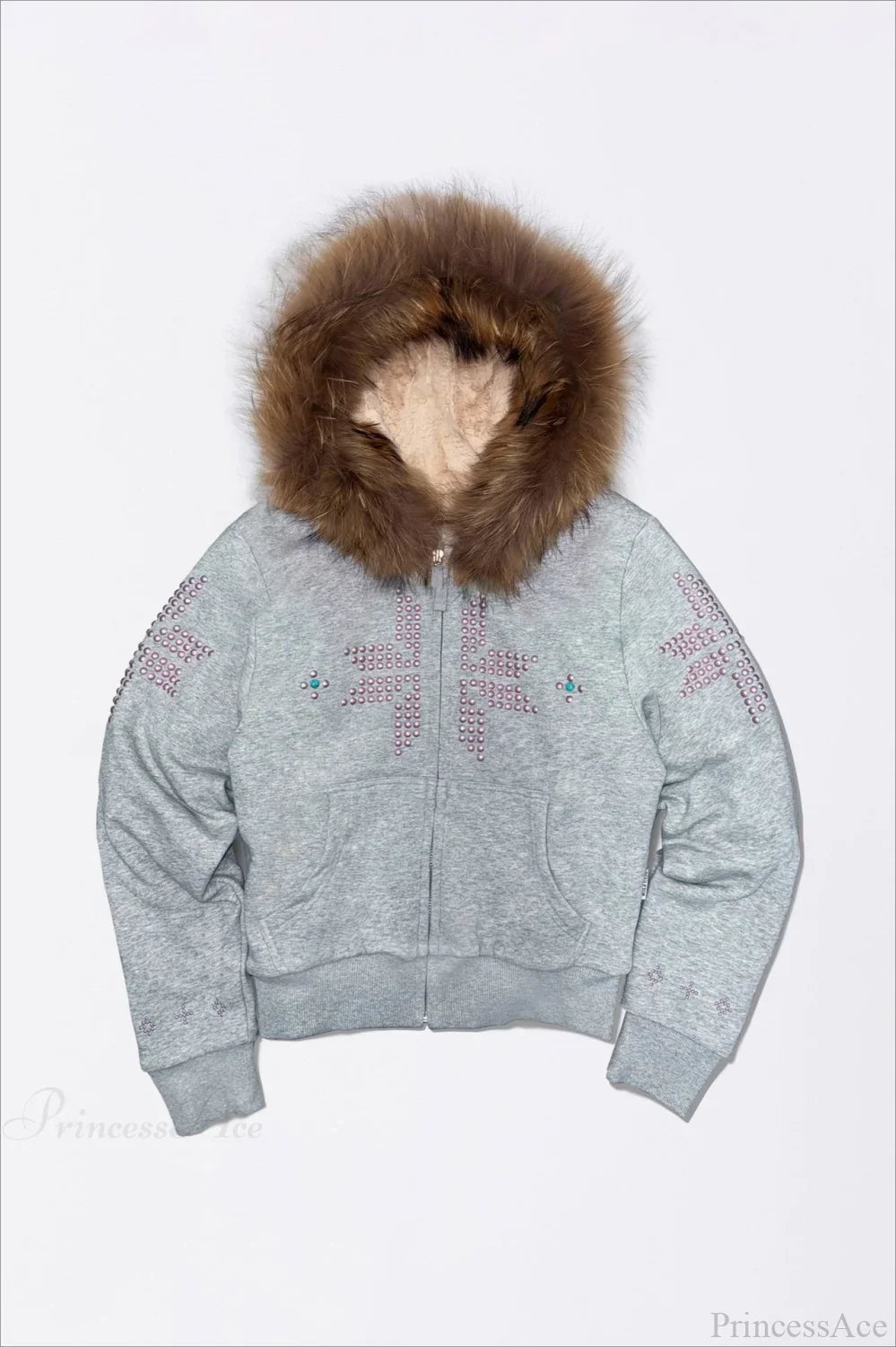 Y2K Sherpa Collar Rhinestone Zip-Front Waist-Cinched Hoodie image 5