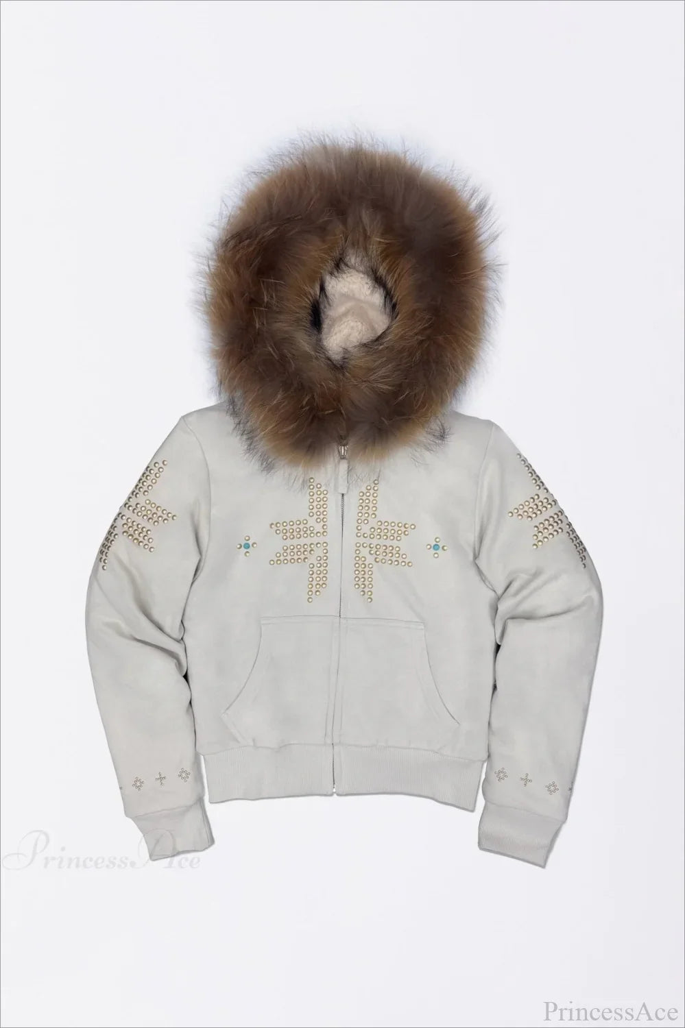 Y2K Sherpa Collar Rhinestone Zip-Front Waist-Cinched Hoodie image 7