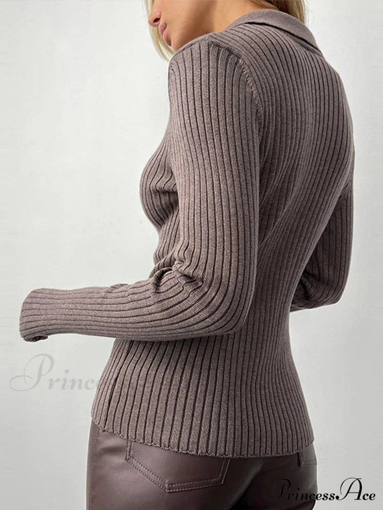 Y2K Solid Color Casual Knitted Sweater Pullover image 3