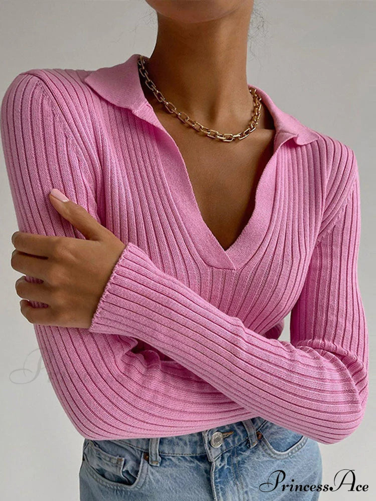 Y2K Solid Color Casual Knitted Sweater Pullover image 4