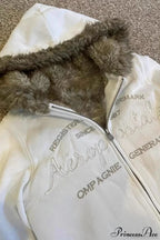 Y2K Solid Fleece Embroidered Letter Zip Hoodie image 2