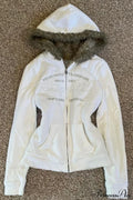 Y2K Solid Fleece Embroidered Letter Zip Hoodie image 1