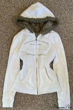 Y2K Solid Fleece Embroidered Letter Zip Hoodie image 1