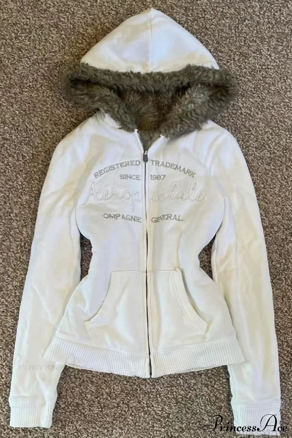 Y2K Solid Fleece Embroidered Letter Zip Hoodie image 1