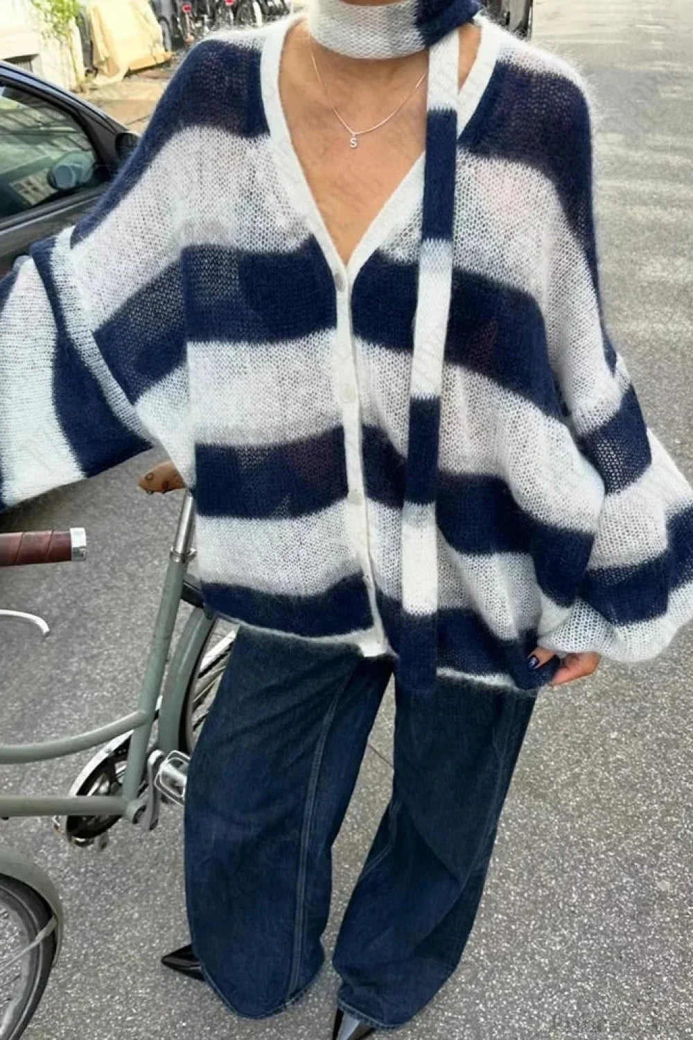 Y2K Striped Loose Cardigan Sweater image 2