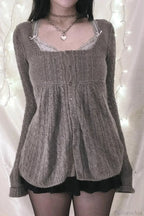 Y2K Sweet Square Neck Cable Knit Button Blouse image 3