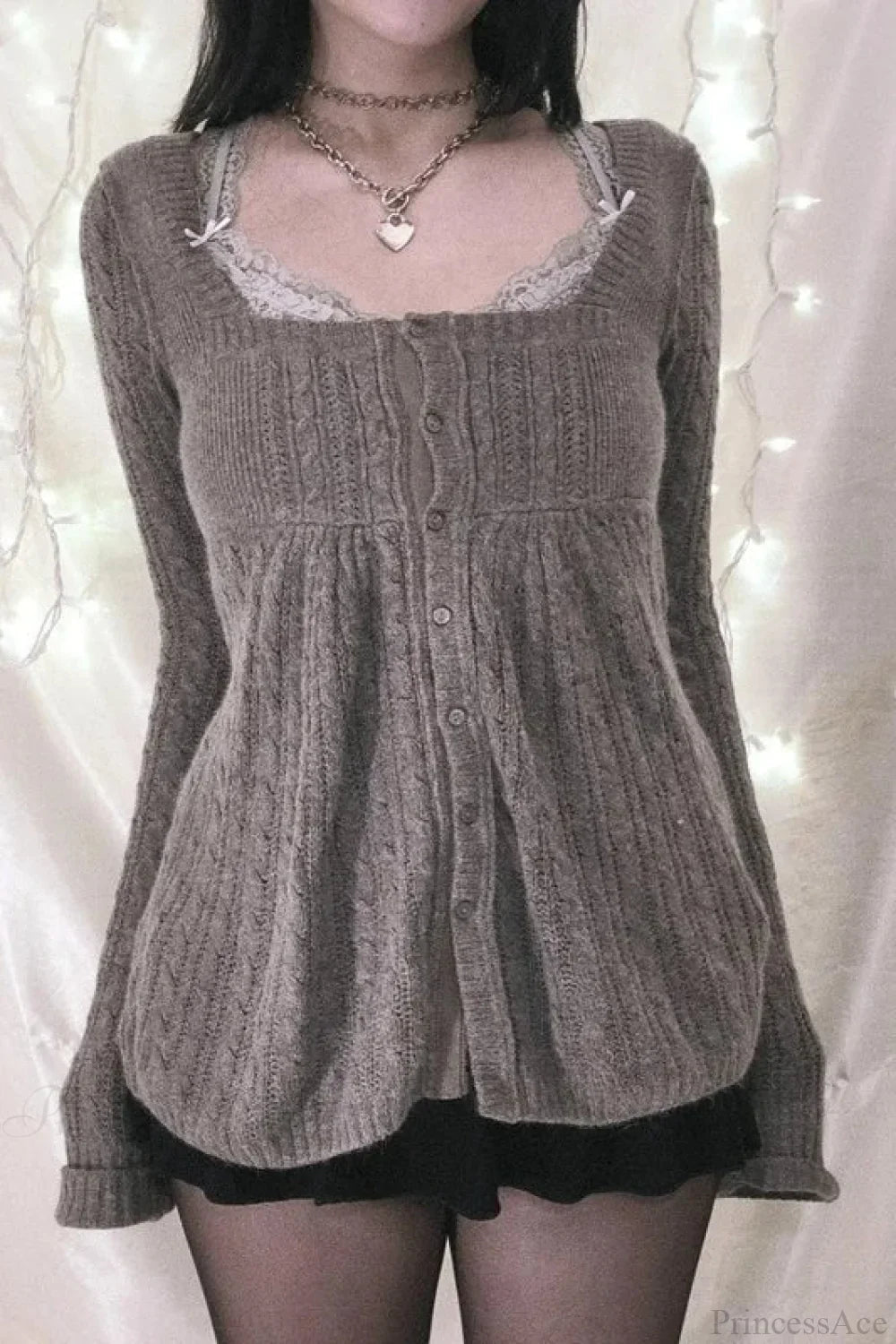 Y2K Sweet Square Neck Cable Knit Button Blouse image 3