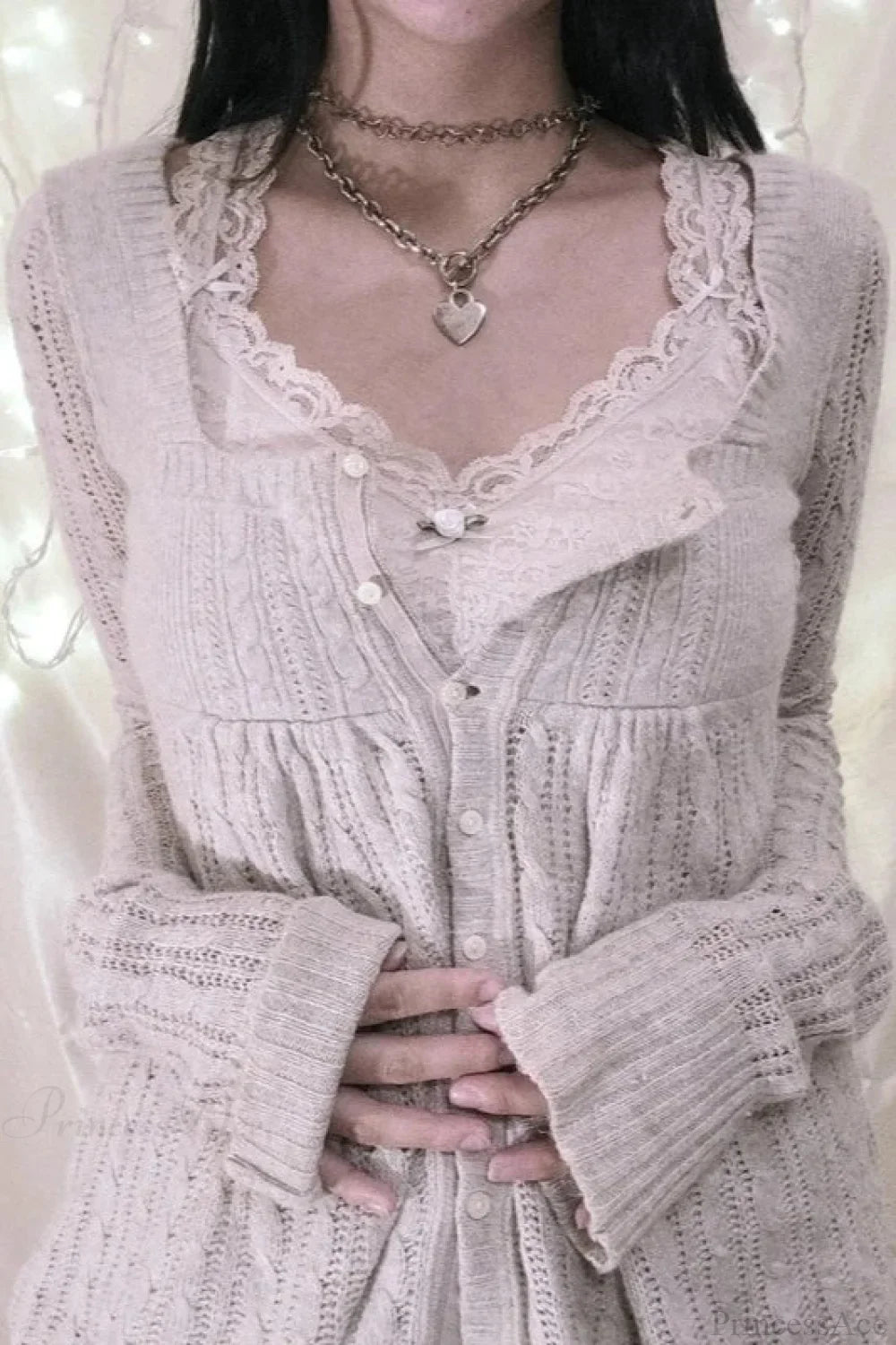 Y2K Sweet Square Neck Cable Knit Button Blouse image 1
