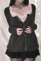 Y2K Sweet Square Neck Cable Knit Button Blouse image 6