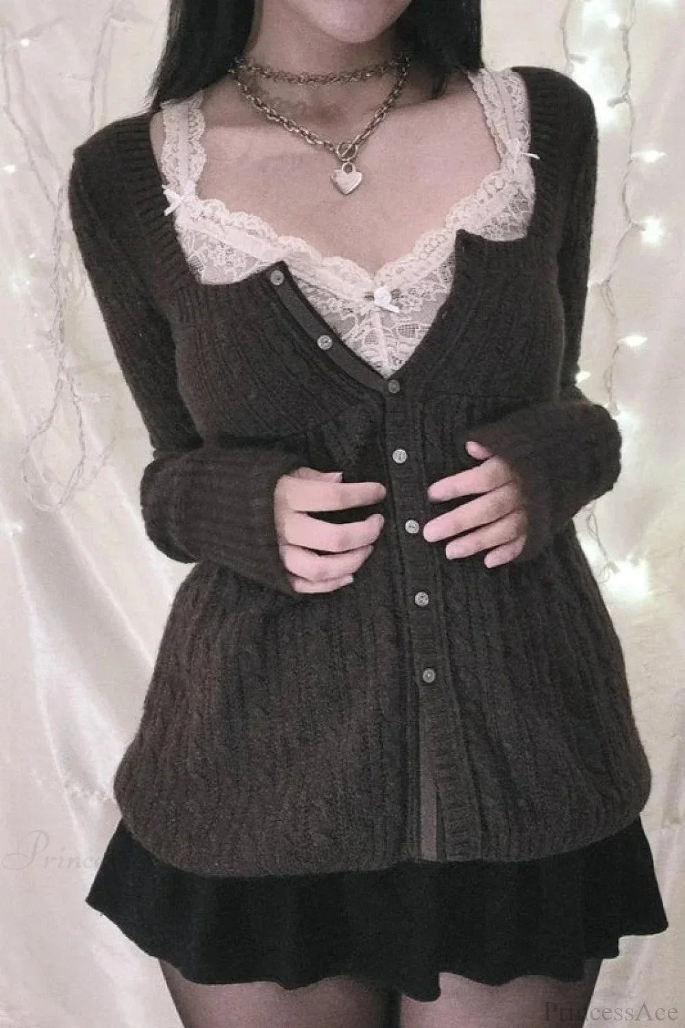 Y2K Sweet Square Neck Cable Knit Button Blouse image 6