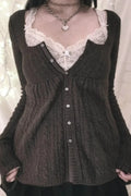 Y2K Sweet Square Neck Cable Knit Button Blouse image 5