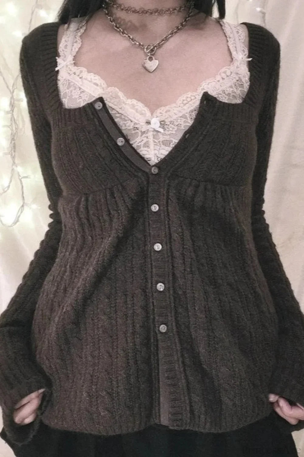 Y2K Sweet Square Neck Cable Knit Button Blouse image 5