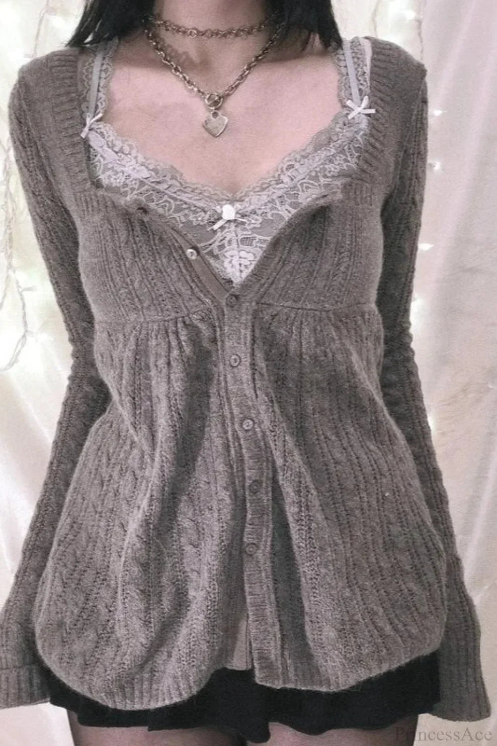 Y2K Sweet Square Neck Cable Knit Button Blouse image 2