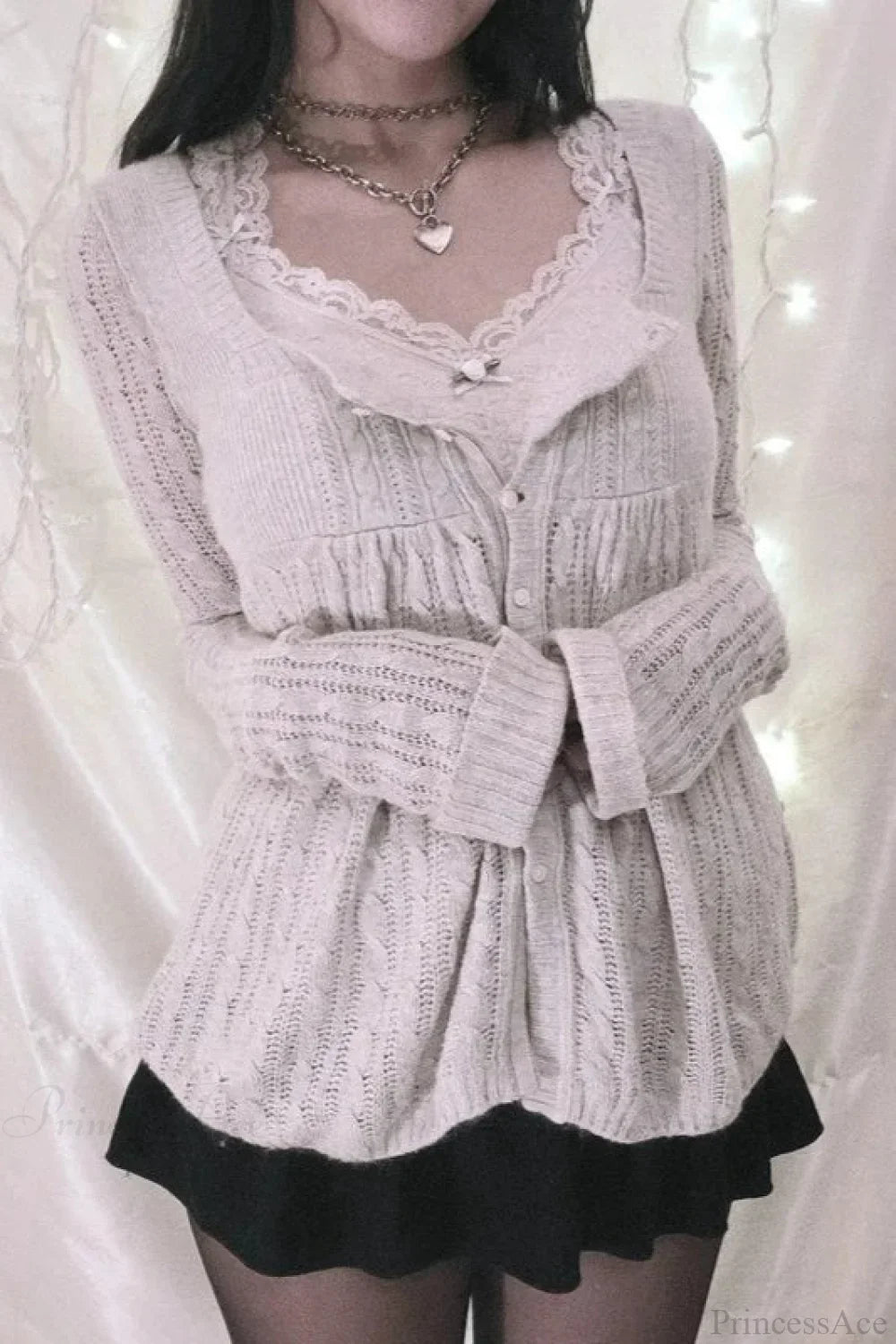 Y2K Sweet Square Neck Cable Knit Button Blouse image 4