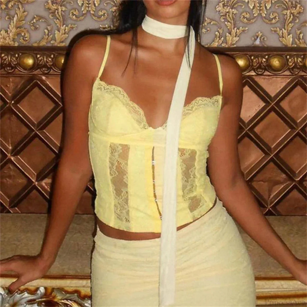 Y2K V-neck Bustier Vintage Lace Trim Backless Slim Fit Camisole Crop Top image 2