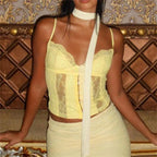 Y2K V-neck Bustier Vintage Lace Trim Backless Slim Fit Camisole Crop Top image 2