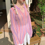 Y2K Vintage Long Sleeve Vertical Stripe Print Knit Top image 4