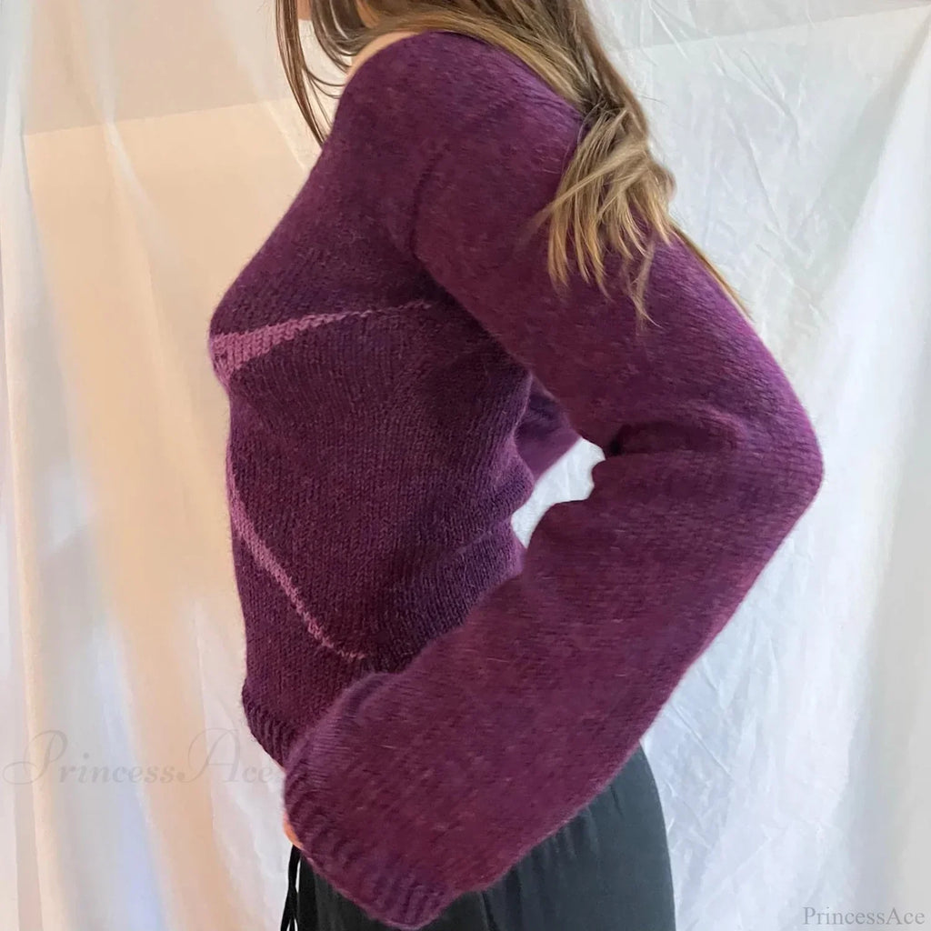 Y2K Vintage Off Shoulder Slim Fit Aesthetic Knit Top image 2