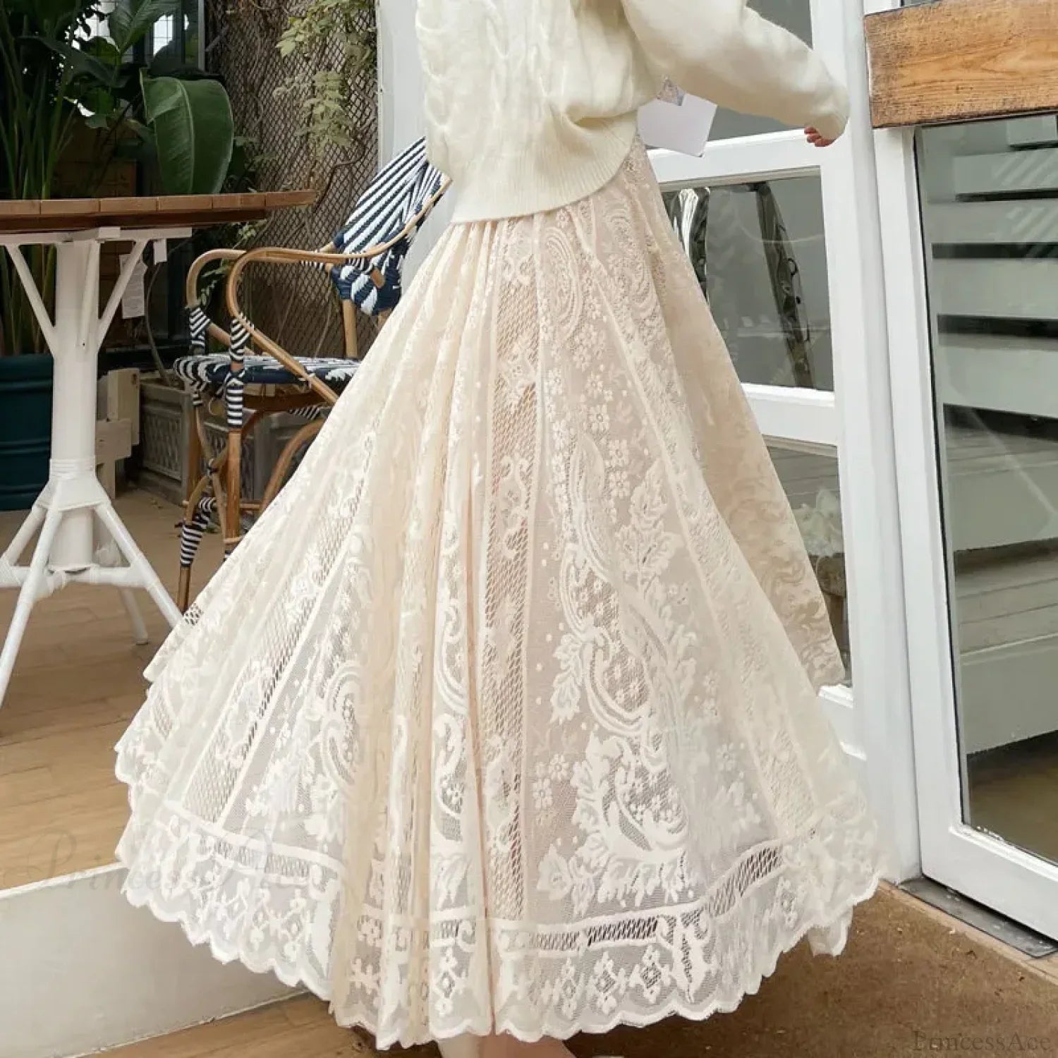 Y2K Women's Lace Crochet Umbrella Long Skirt Bohemian High Waist image 1