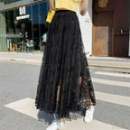 Y2K Women's Lace Crochet Umbrella Long Skirt Bohemian High Waist image 3