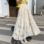 Y2K Women's Lace Crochet Umbrella Long Skirt Bohemian High Waist image 4