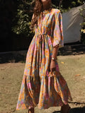 Yellow Floral Print Batwing Sleeve Beach Summer Maxi Boho Dress image 1