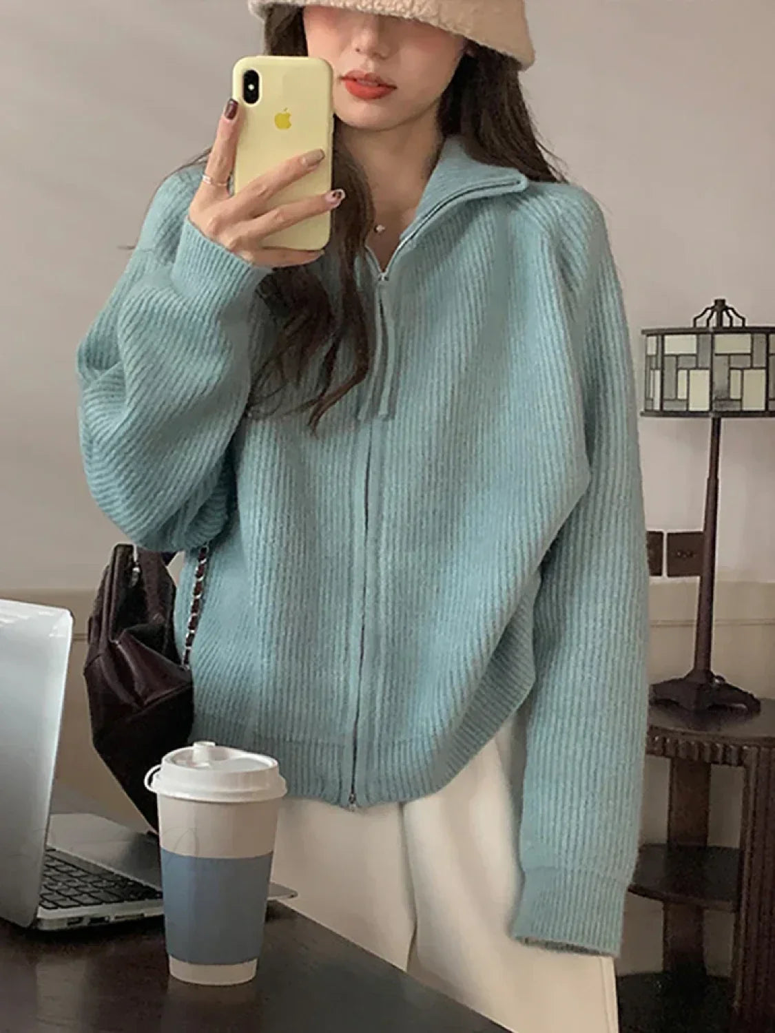 Zippered Knit Cardigan image 5