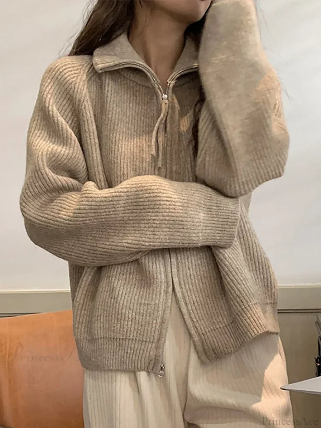 Zippered Knit Cardigan image 1